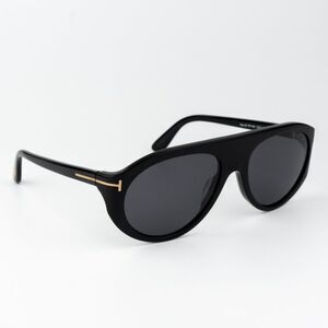 Tom Ford Men Sunglasses Shiny Black Smoke Pilot REX FT1001/S 01A BRAND NEW